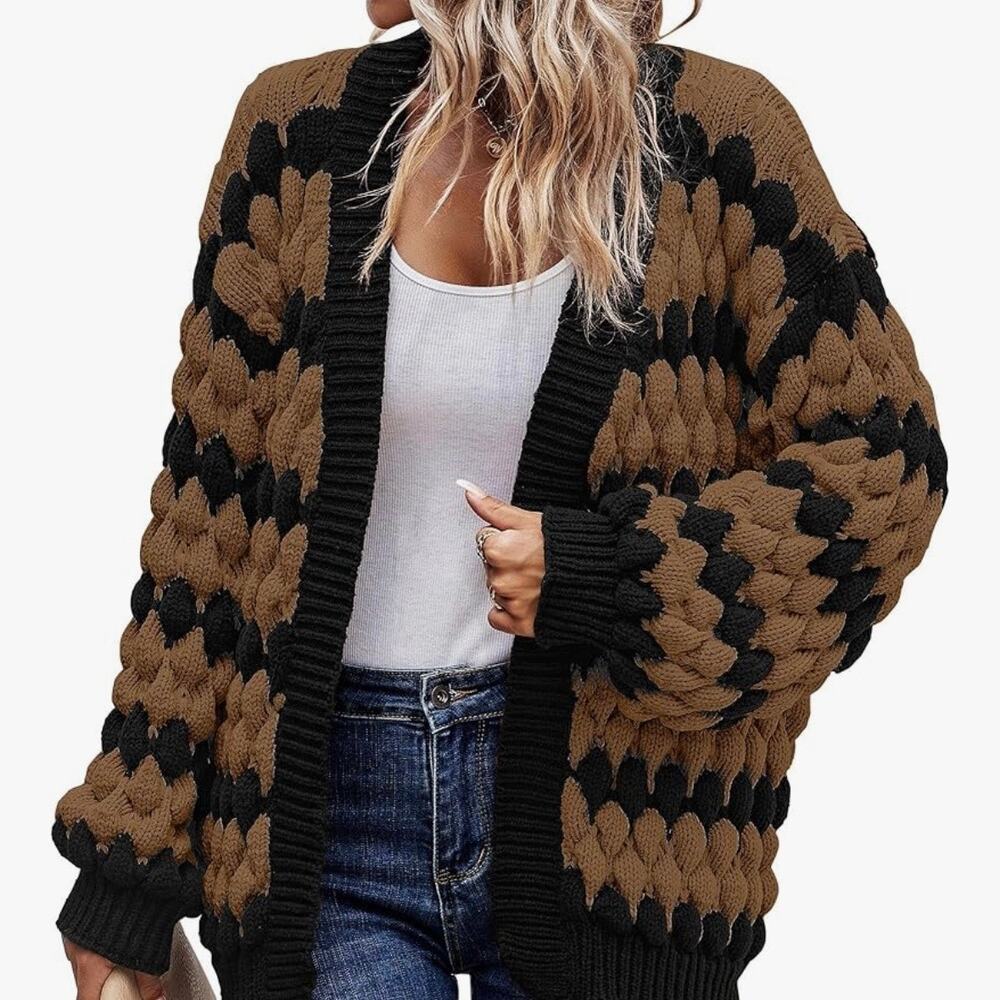 KIRUNDO Womens Cardigan Chunky Fall Fashion Lantern Sleeve Size S (C64)